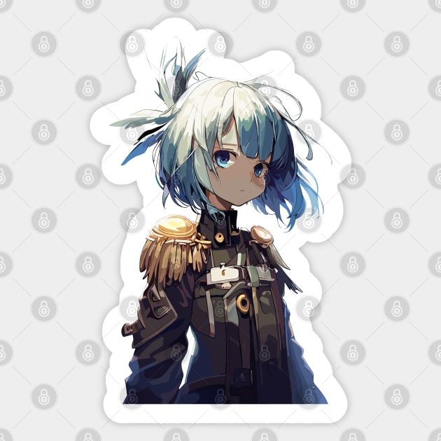 Blue hair anime Angel military girl Sticker by TomFrontierArt